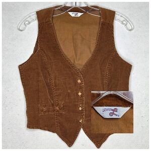 Vintage 70s Levi's Corduroy Vest Brown Cowboy Western Boho Hippie Academia